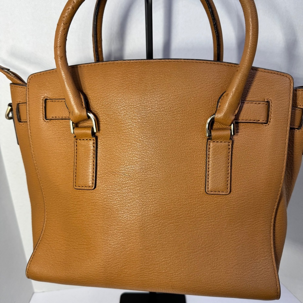 Michael Kors Hamilton Satchel Acorn Brown Pebbled Leather Gold Lock Hand Bag - Picture 11 of 16